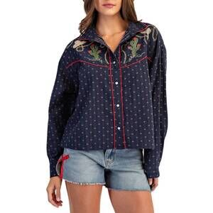 NEW STYLE USA western embroidered shirt in navy